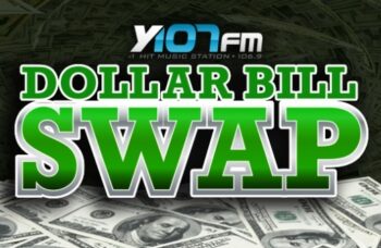 A dollar bill swab logo with money in the background.